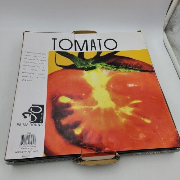 Prima Donna Glass Serving Platter 12" Square Reverse Painted Tomato New - Picture 2 of 7